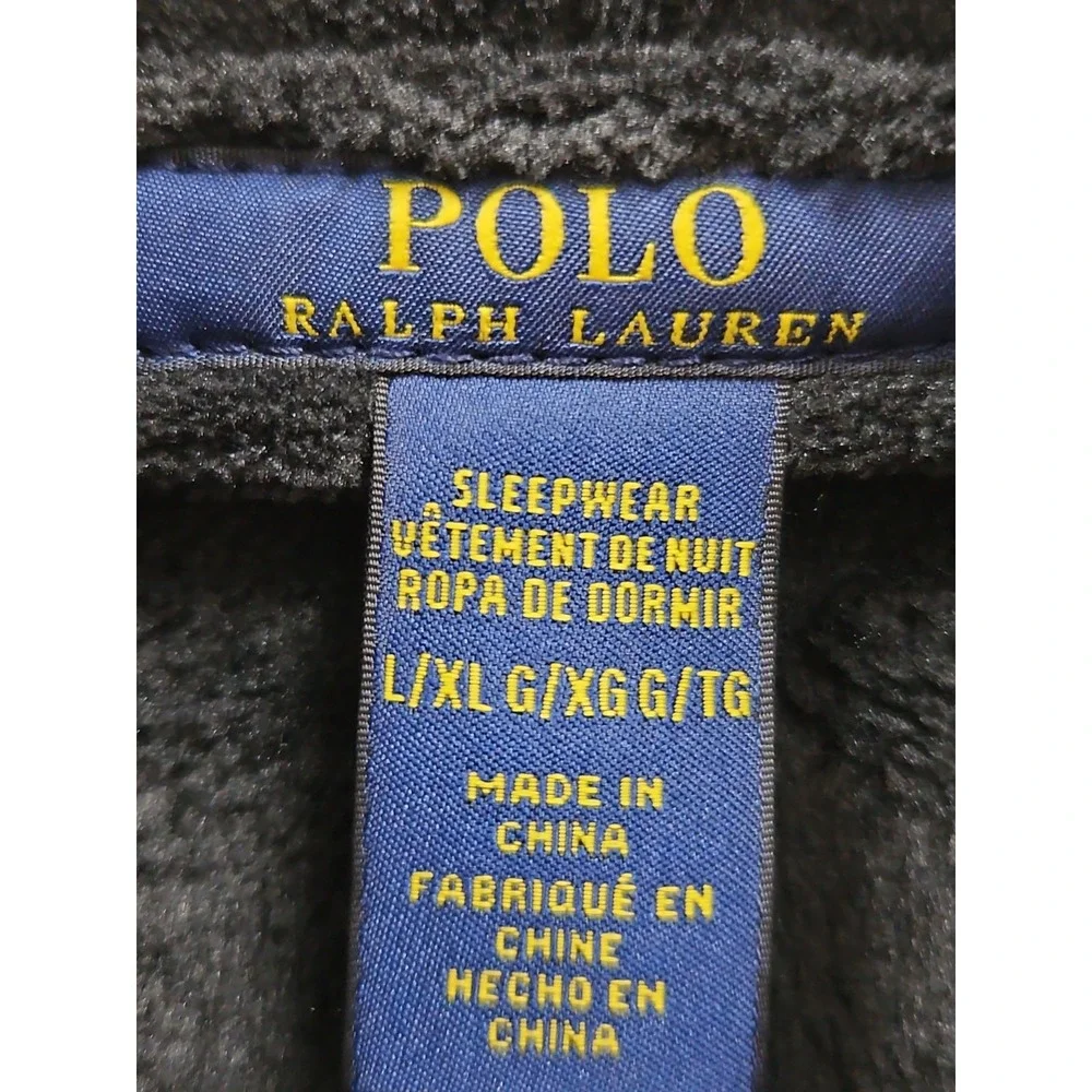 RALPH LAUREN Big Polo Pony Plush Velour Bath Robe Black L/XL NWT